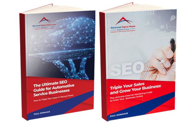 Two marketing books from Advanced Digital Automotive Group on SEO and sales growth for businesses.