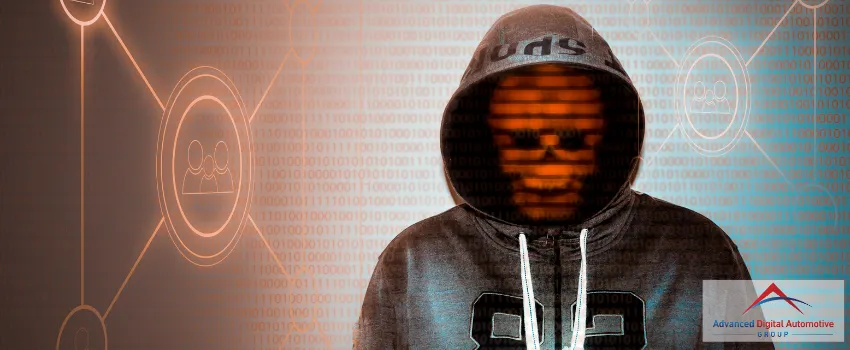 ADAG - A hooded man representing a hacker with security system figures in the background 